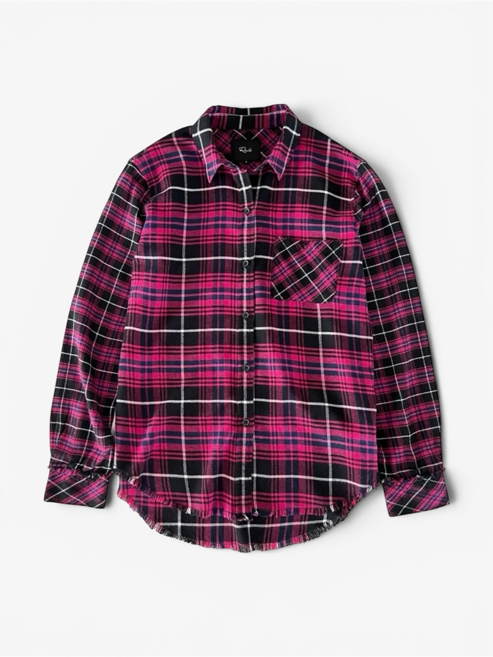 Rails Brock Plaid Flannel
Button Down Frayed Hem Shirt
Fuchsia Pink Navy Small